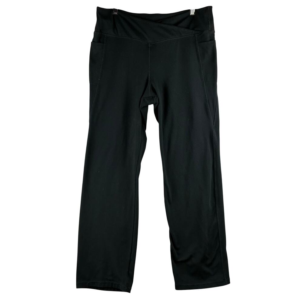 Jockey Full Length Yoga Pants Crossover Waist Womens XL Black Light Wear Pockets